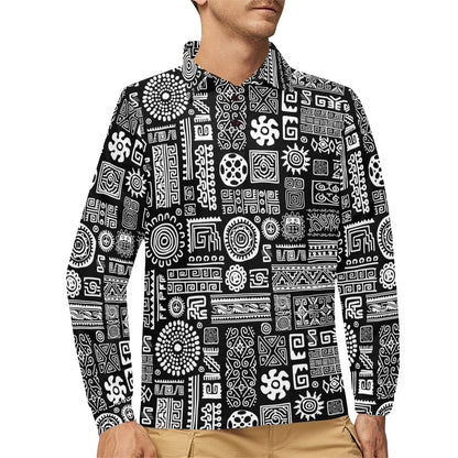Polynesian Pattern Print Design A02 Long Sleeve Polo Shirt For Men's
