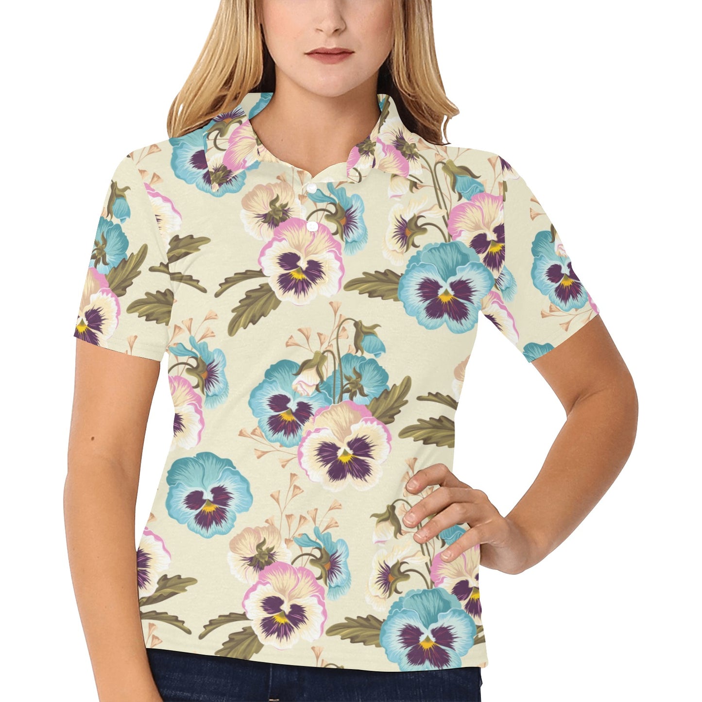 Pansy Pattern Print Design A02 Women's Polo Shirt