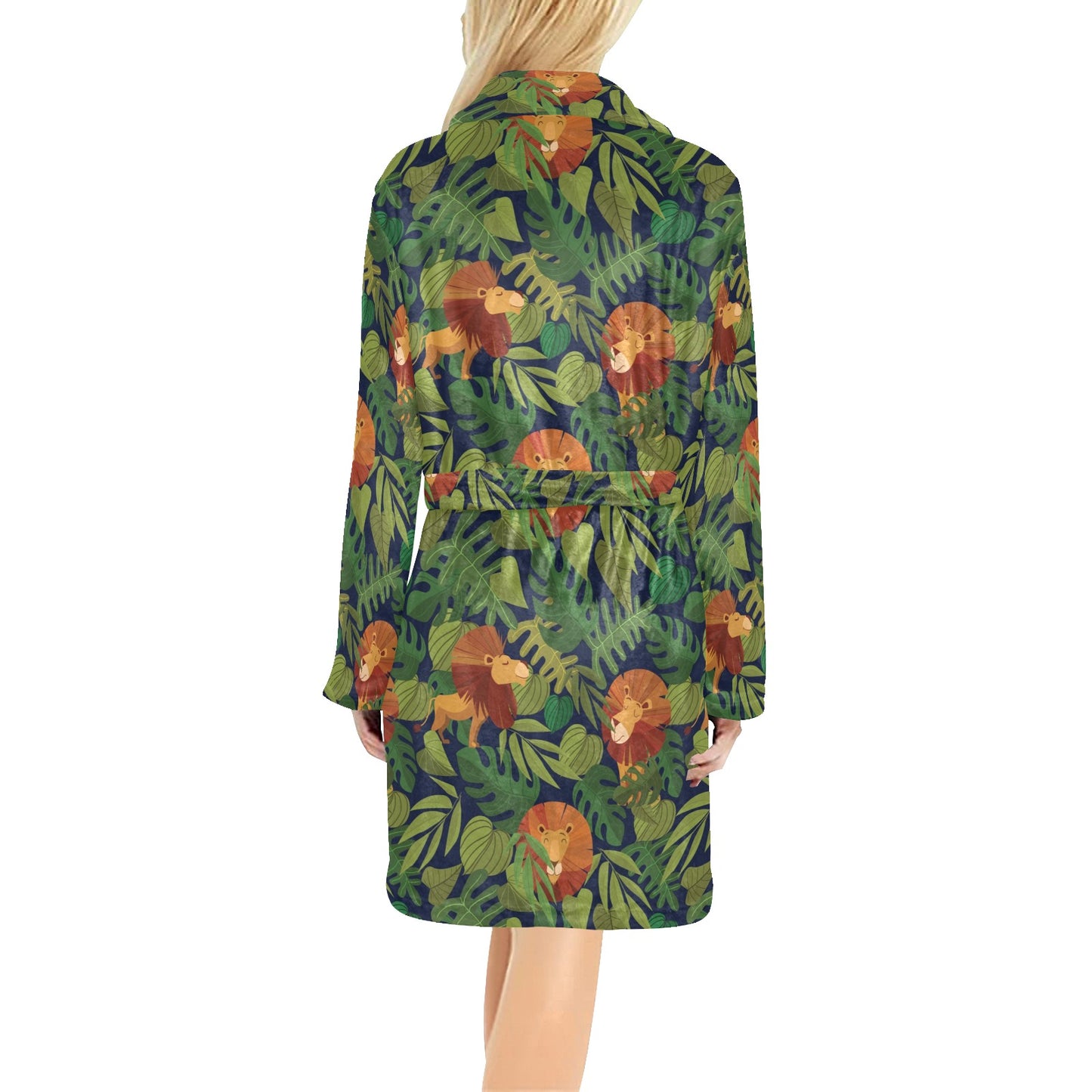 Lion Jungle Pattern Print Design 05 Women's Fleece Robe