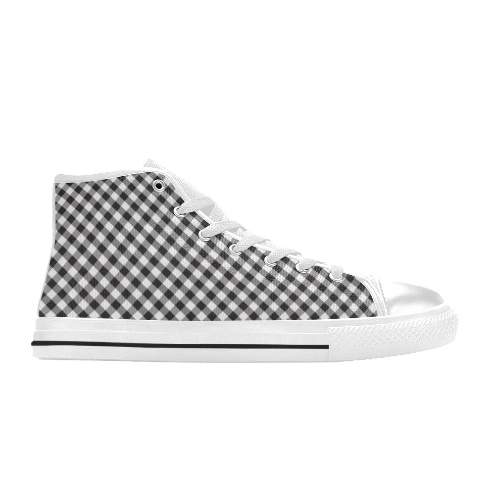 Gingham Print Design LKS402 Men's High Top Canvas Shoes