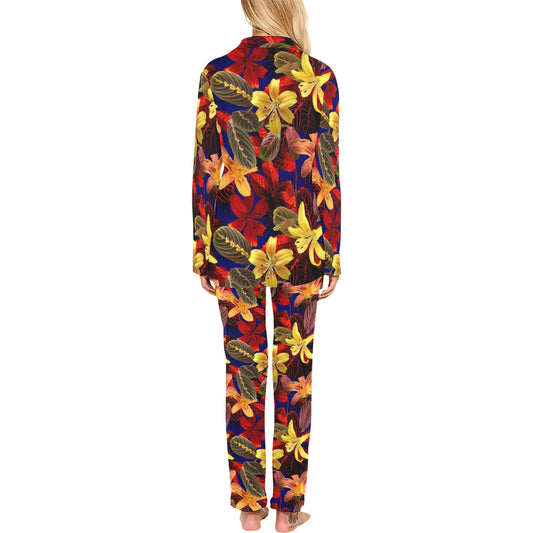 Lily Pattern Print Design LY014 Women's Long Pajama Set
