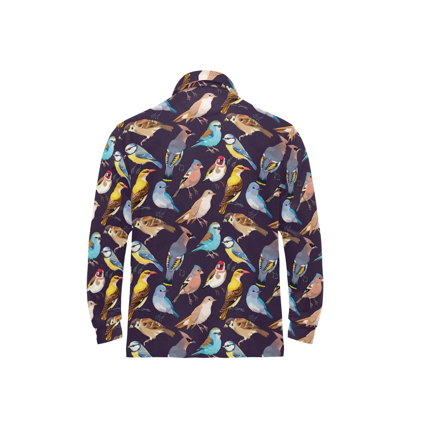 Bird Cute Print Pattern Long Sleeve Polo Shirt For Men's