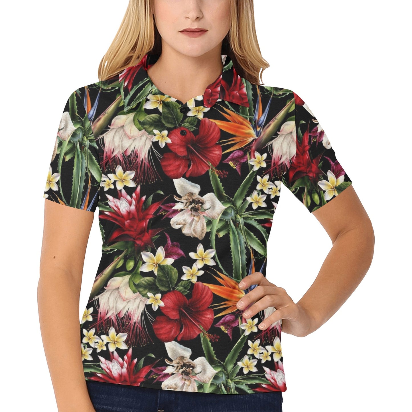 Summer Floral Pattern Print Design SF03 Women's Polo Shirt