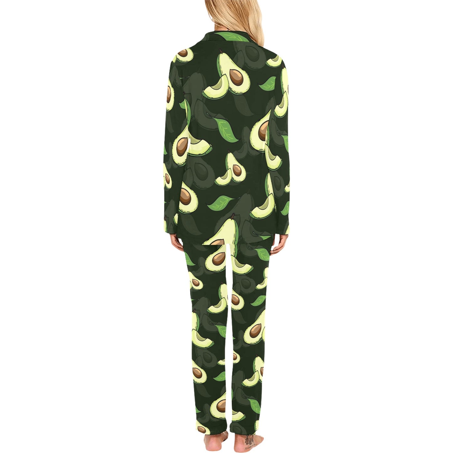 Avocado Pattern Print Design AC07 Women's Long Pajama Set
