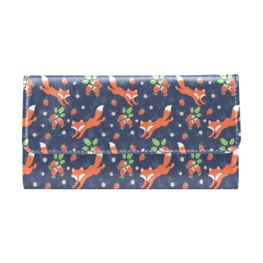 Fox Strawberry Print Pattern Women's Trifold Wallet