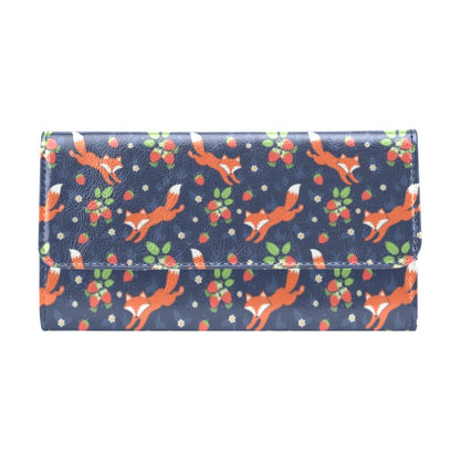 Fox Strawberry Print Pattern Women's Trifold Wallet