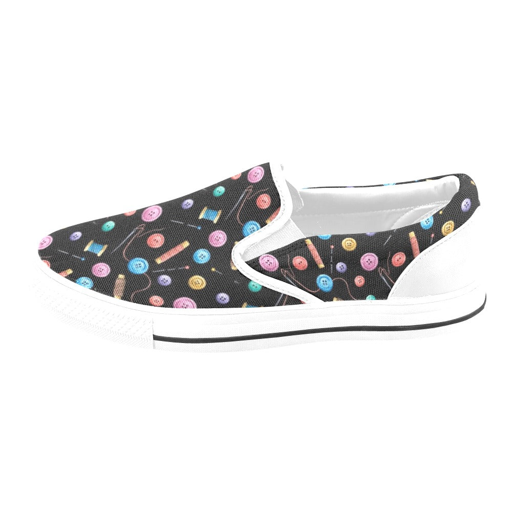 Sewing Print Design LKS309 White Slip Ons Canvas Women's Shoes