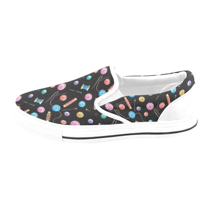 Sewing Print Design LKS309 White Slip Ons Canvas Women's Shoes