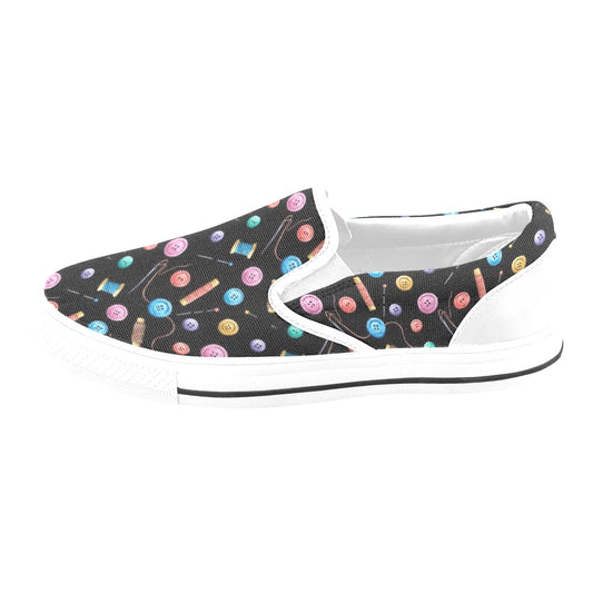 Sewing Print Design LKS309 White Slip Ons Canvas Women's Shoes