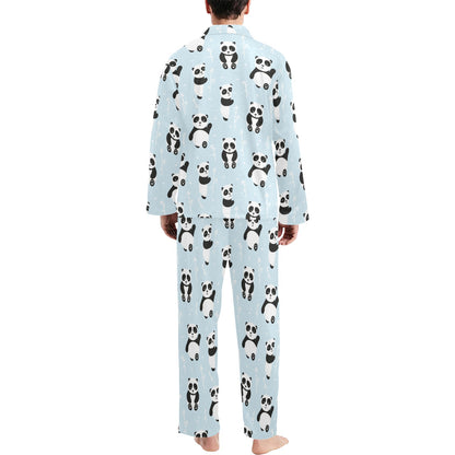 Panda Pattern Print Design A01 Men's Long Pajama Set