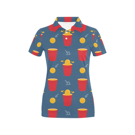 Beer Pong Pattern Print Design 02 Women's Polo Shirt