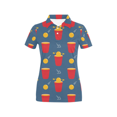 Beer Pong Pattern Print Design 02 Women's Polo Shirt