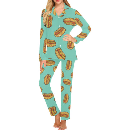 Hot Dog Pattern Print Design 04 Women's Long Pajama Set