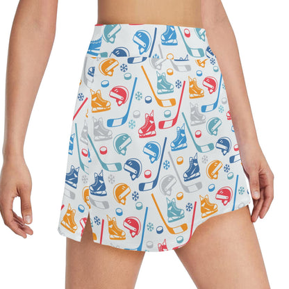 Hockey Equipment Print Design LKS301 17" Golf & Pickleball Skort with Pockets