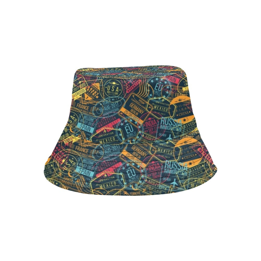 Travel Stamp Colorful Print Design LKS304 Unisex Bucket Hat