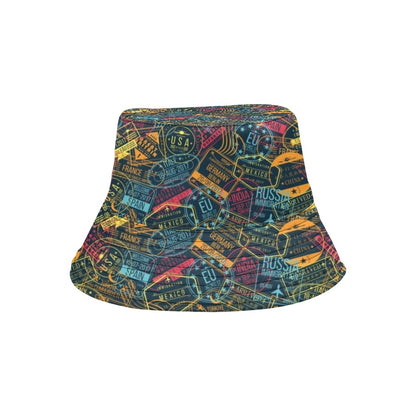 Travel Stamp Colorful Print Design LKS304 Unisex Bucket Hat