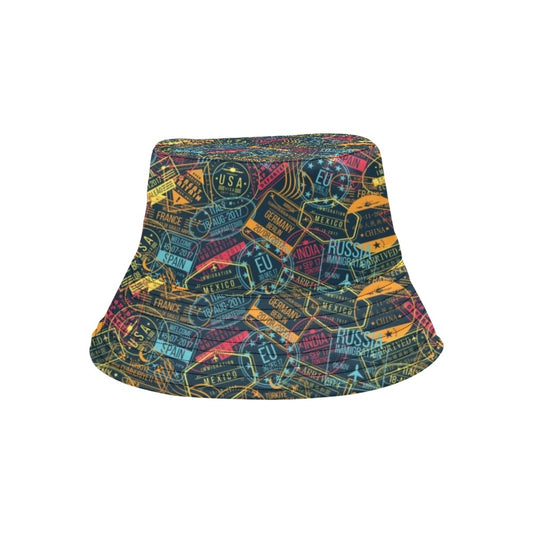 Travel Stamp Colorful Print Design LKS304 Unisex Bucket Hat