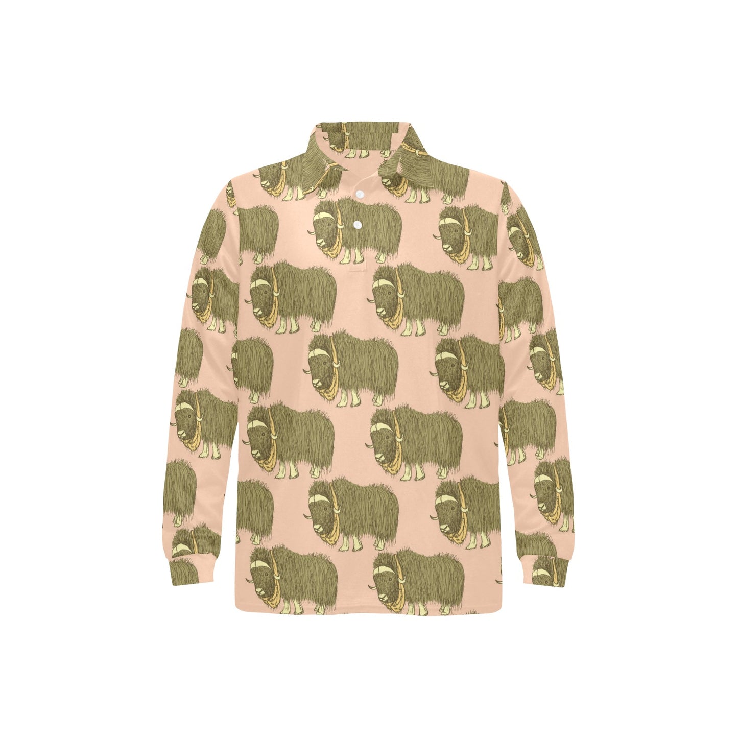 Yak Pattern Print Design 01 Long Sleeve Polo Shirt For Men's