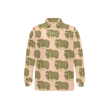 Yak Pattern Print Design 01 Long Sleeve Polo Shirt For Men's