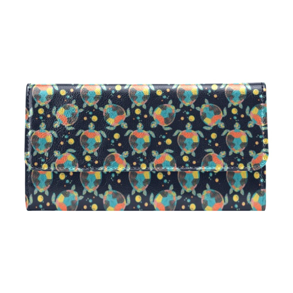 Sea Turtle Colorful with bubble Print Women's Trifold Wallet