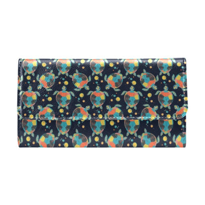 Sea Turtle Colorful with bubble Print Women's Trifold Wallet
