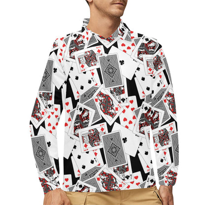 Poker Cards Pattern Print Design A04 Long Sleeve Polo Shirt For Men's