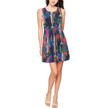 Barracuda with Folwer Pattern Print Design 01 Sleeveless Dress