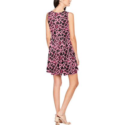 Cheetah Pink Pattern Print Design 01 Sleeveless Dress