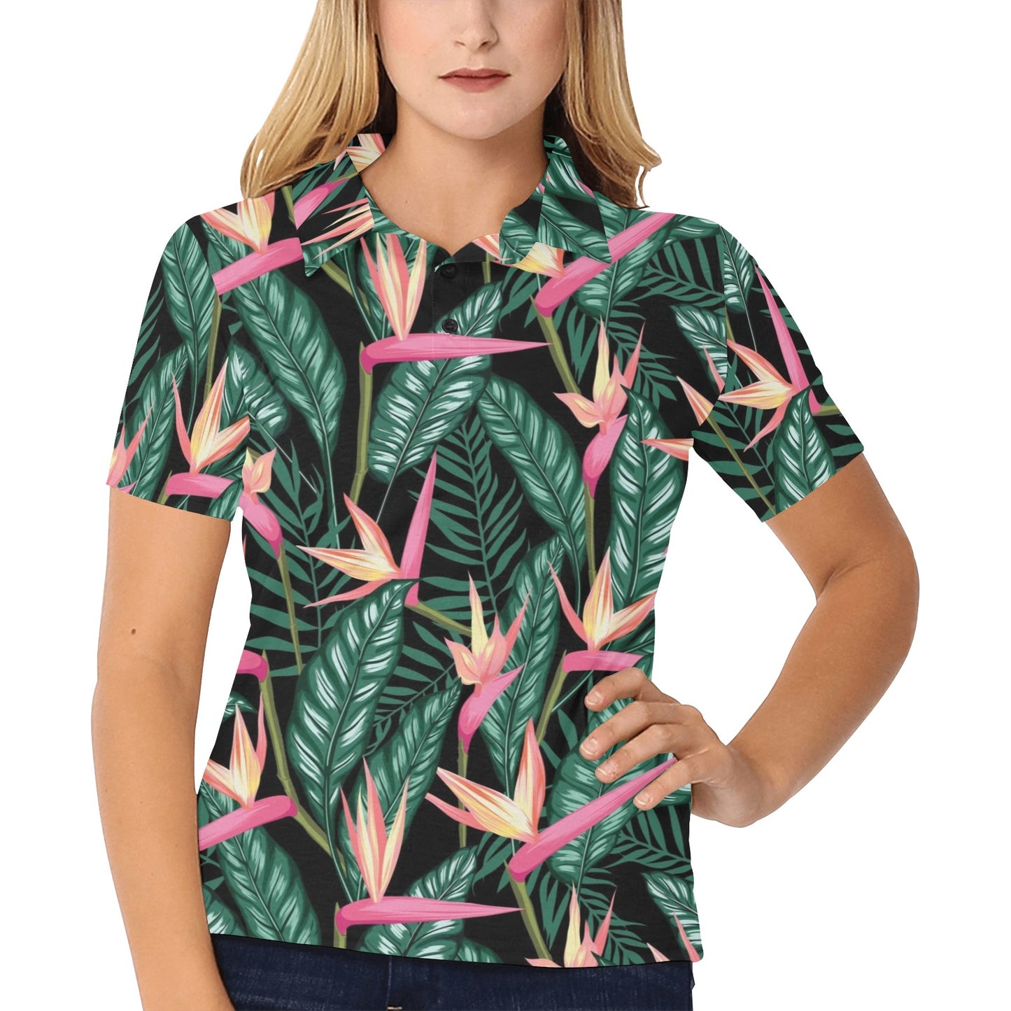 Bird Of Paradise Pattern Print Design BOP03 Women's Polo Shirt
