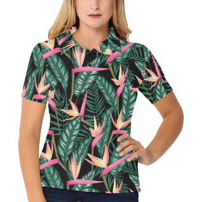 Bird Of Paradise Pattern Print Design BOP03 Women's Polo Shirt