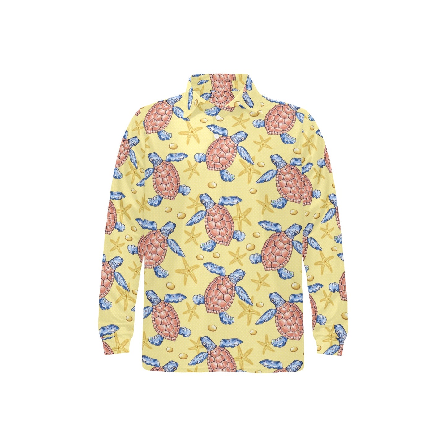 Sea Turtle Pattern Print Design T06 Long Sleeve Polo Shirt For Men's