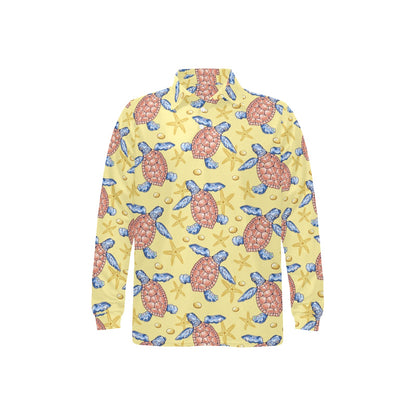 Sea Turtle Pattern Print Design T06 Long Sleeve Polo Shirt For Men's