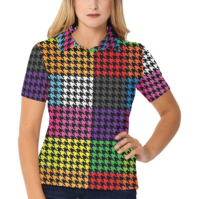 Houndstooth Colorful Pattern Print Design 01 Women's Polo Shirt