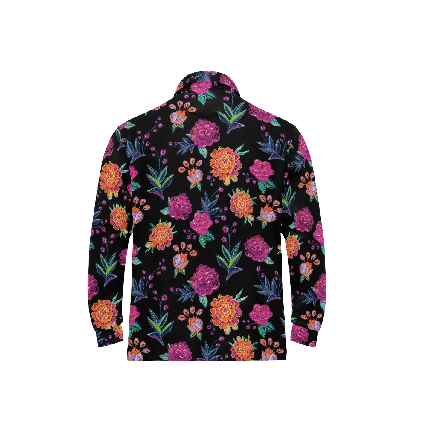 Marigold Pattern Print Design MR02 Long Sleeve Polo Shirt For Men's