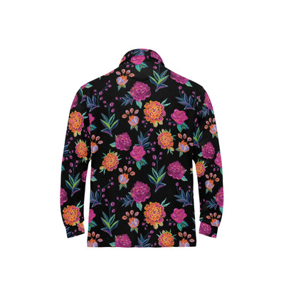 Marigold Pattern Print Design MR02 Long Sleeve Polo Shirt For Men's