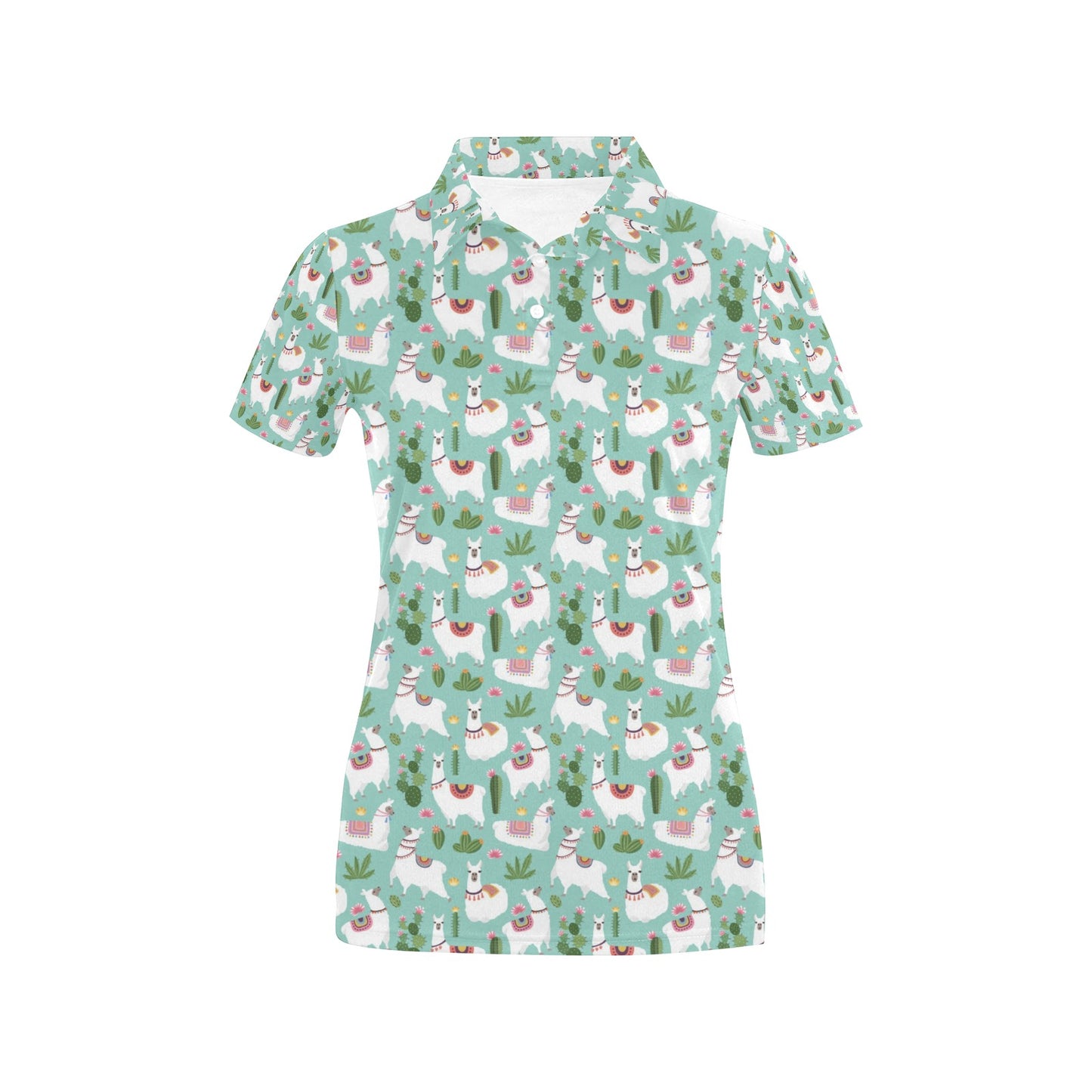 Llama with Cactus Themed Print Women's Polo Shirt