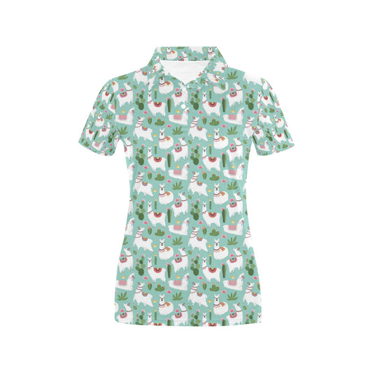 Llama with Cactus Themed Print Women's Polo Shirt