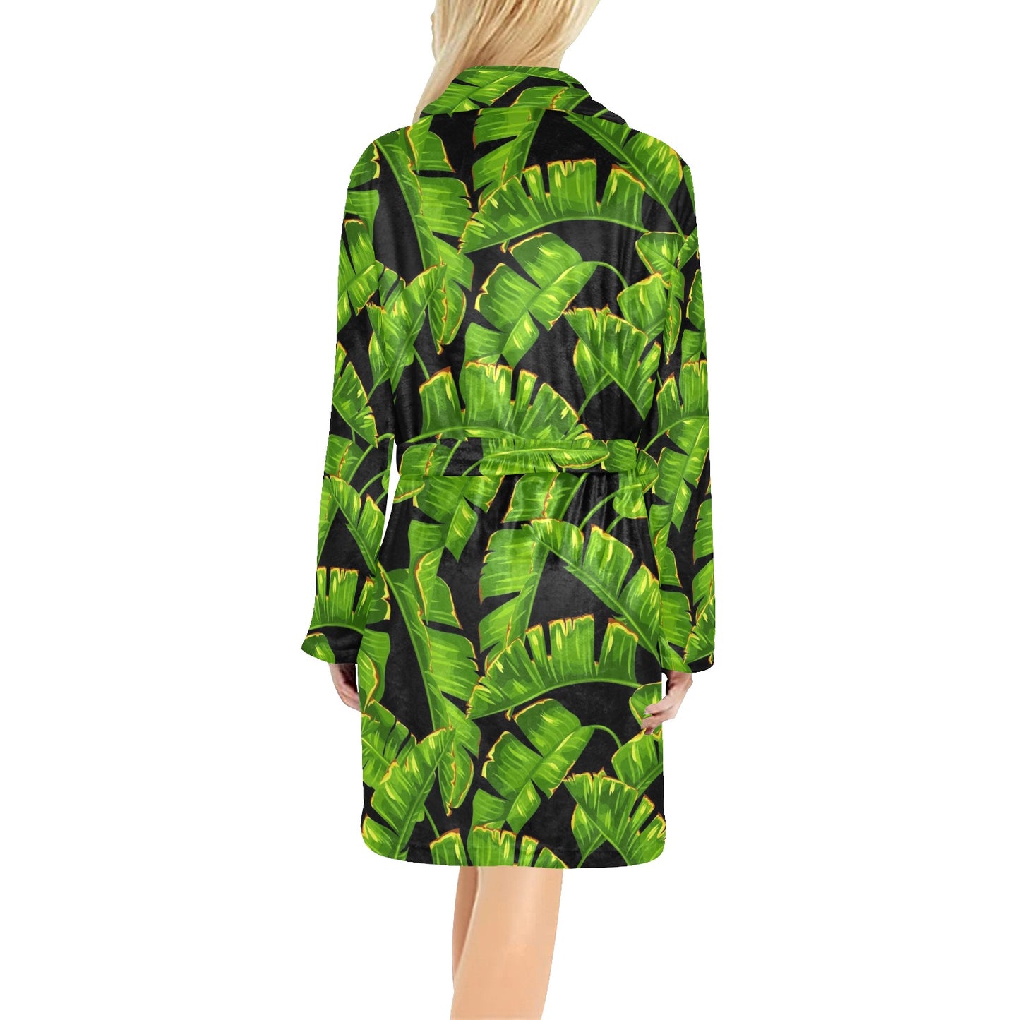 Banana Leaf Pattern Print Design BL06 Women's Fleece Robe