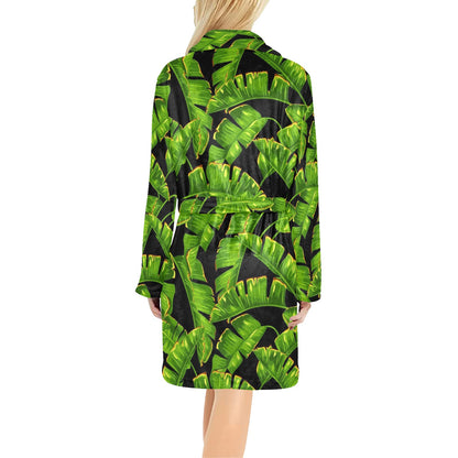 Banana Leaf Pattern Print Design BL06 Women's Fleece Robe