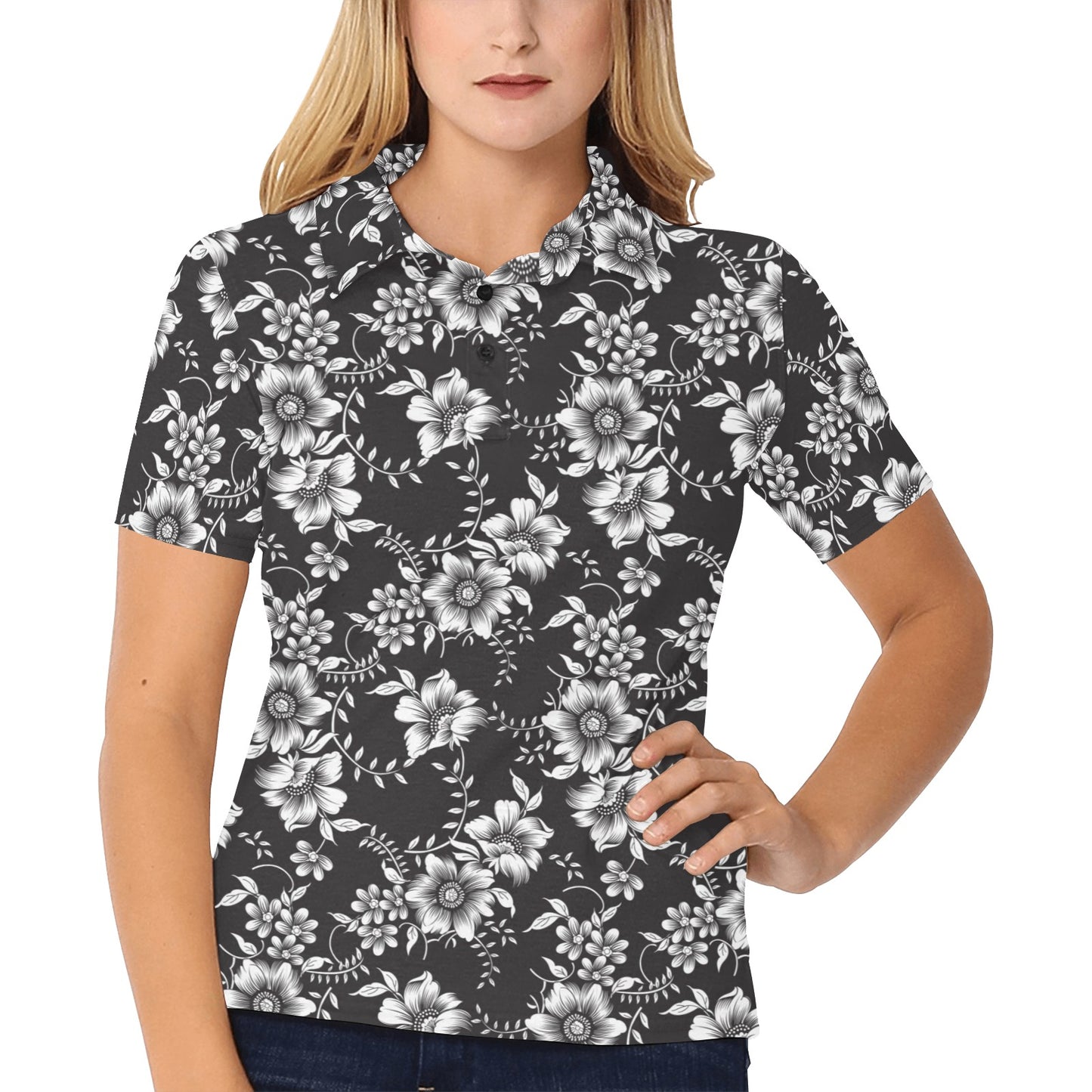 Gerberas Pattern Print Design GB02 Women's Polo Shirt