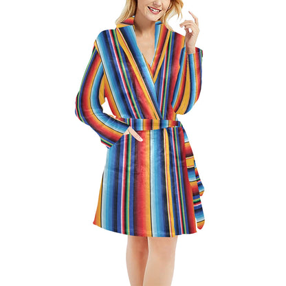 Mexican Blanket Stripe Print Pattern Women's Fleece Robe