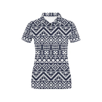 Blue White Tribal Aztec Women's Polo Shirt