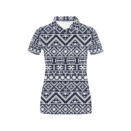 Blue White Tribal Aztec Women's Polo Shirt
