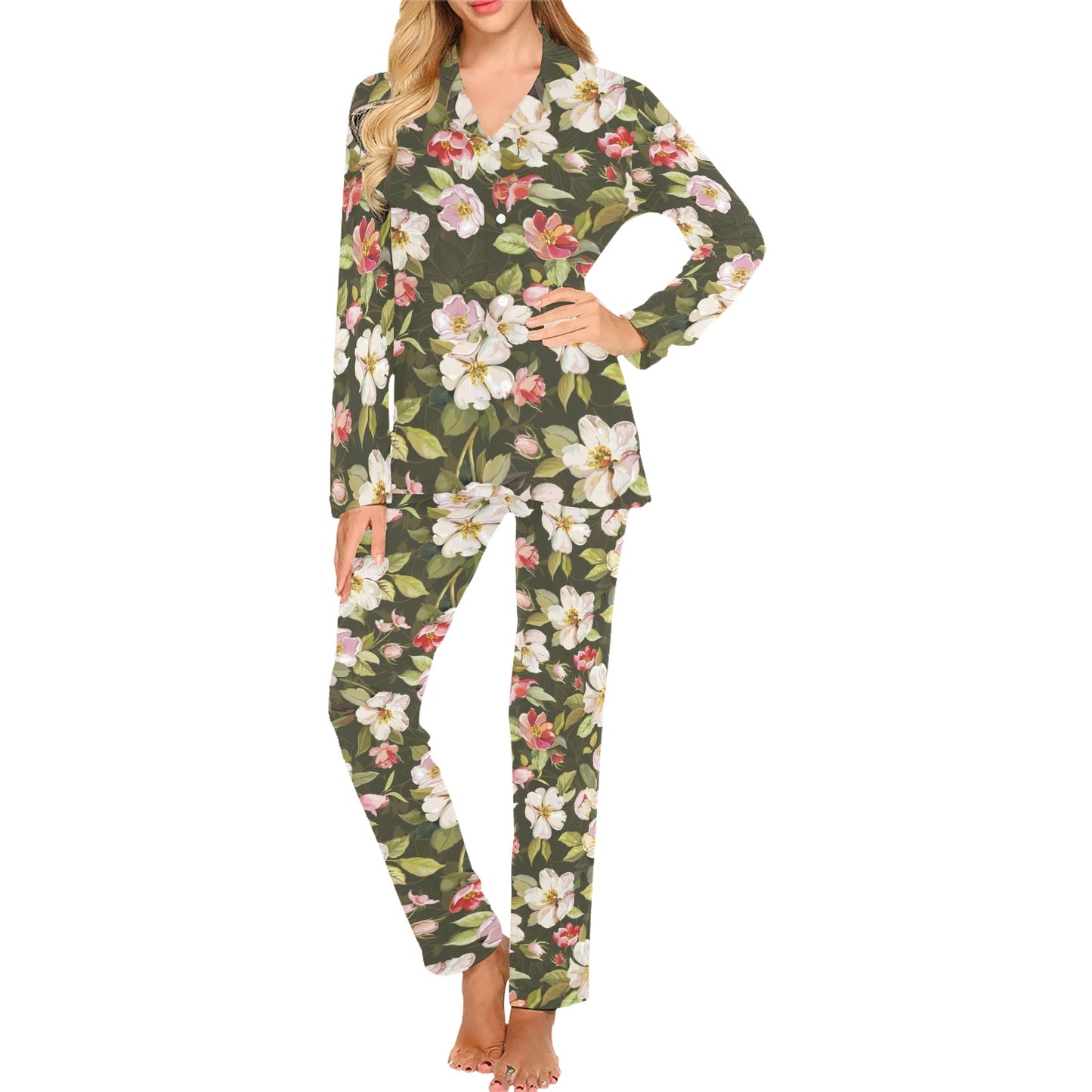 Apple blossom Pattern Print Design AB01 Women's Long Pajama Set