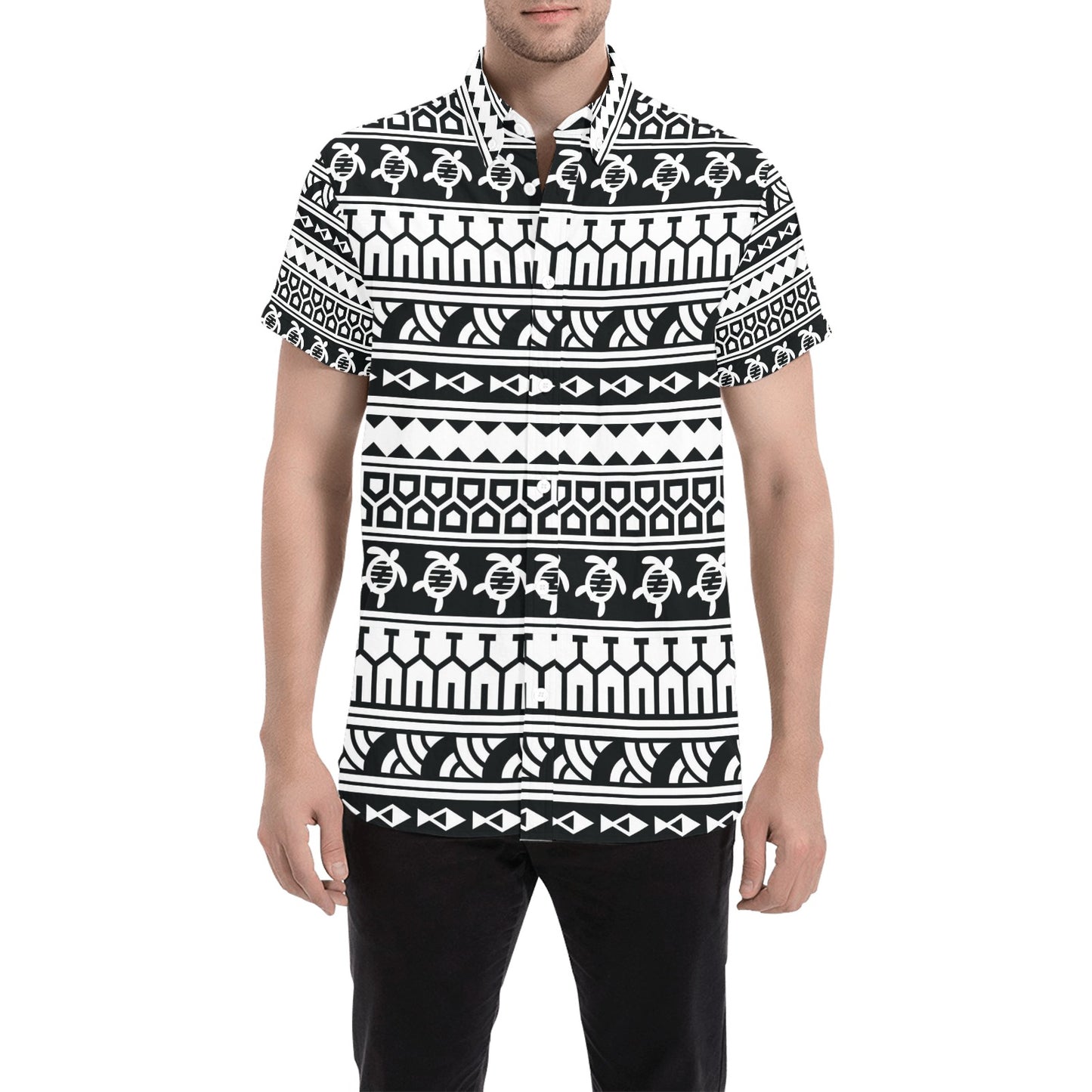 Samoan Pattern Print Design LKS303 Men Short Sleeve Button Up Shirt
