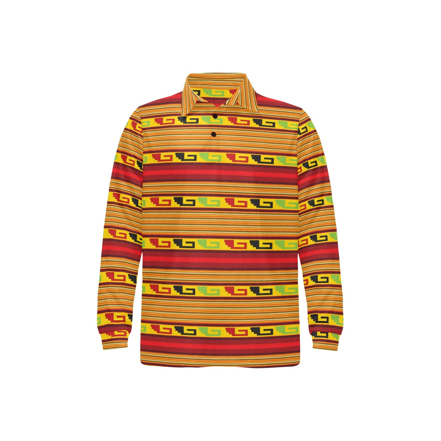 Mexican Blanket Ornament Print Pattern Long Sleeve Polo Shirt For Men's