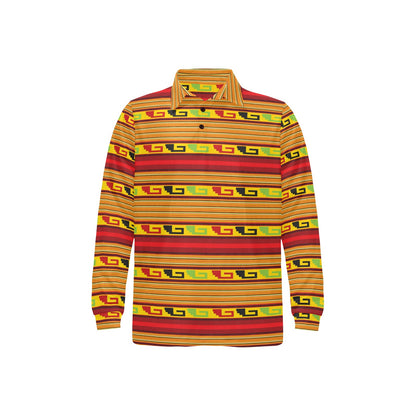 Mexican Blanket Ornament Print Pattern Long Sleeve Polo Shirt For Men's