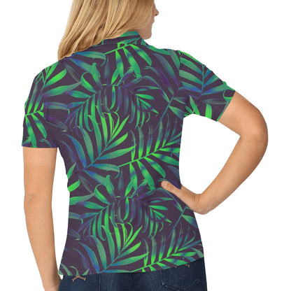 Palm Leaves Pattern Print Design PL01 Women's Polo Shirt