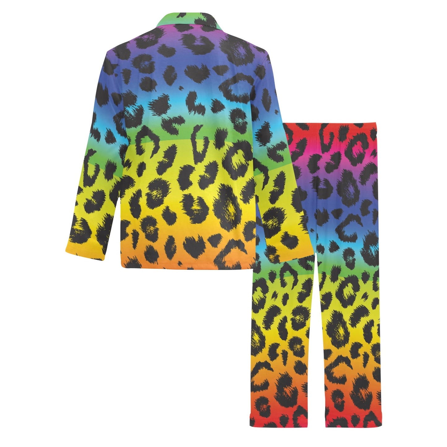 Rainbow Leopard Pattern Print Design A01 Men's Long Pajama Set