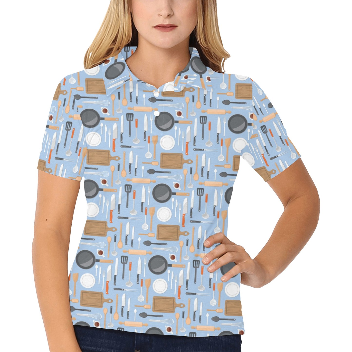 Cooking Kitchen Tools Pattern Print Design 02 Women's Polo Shirt